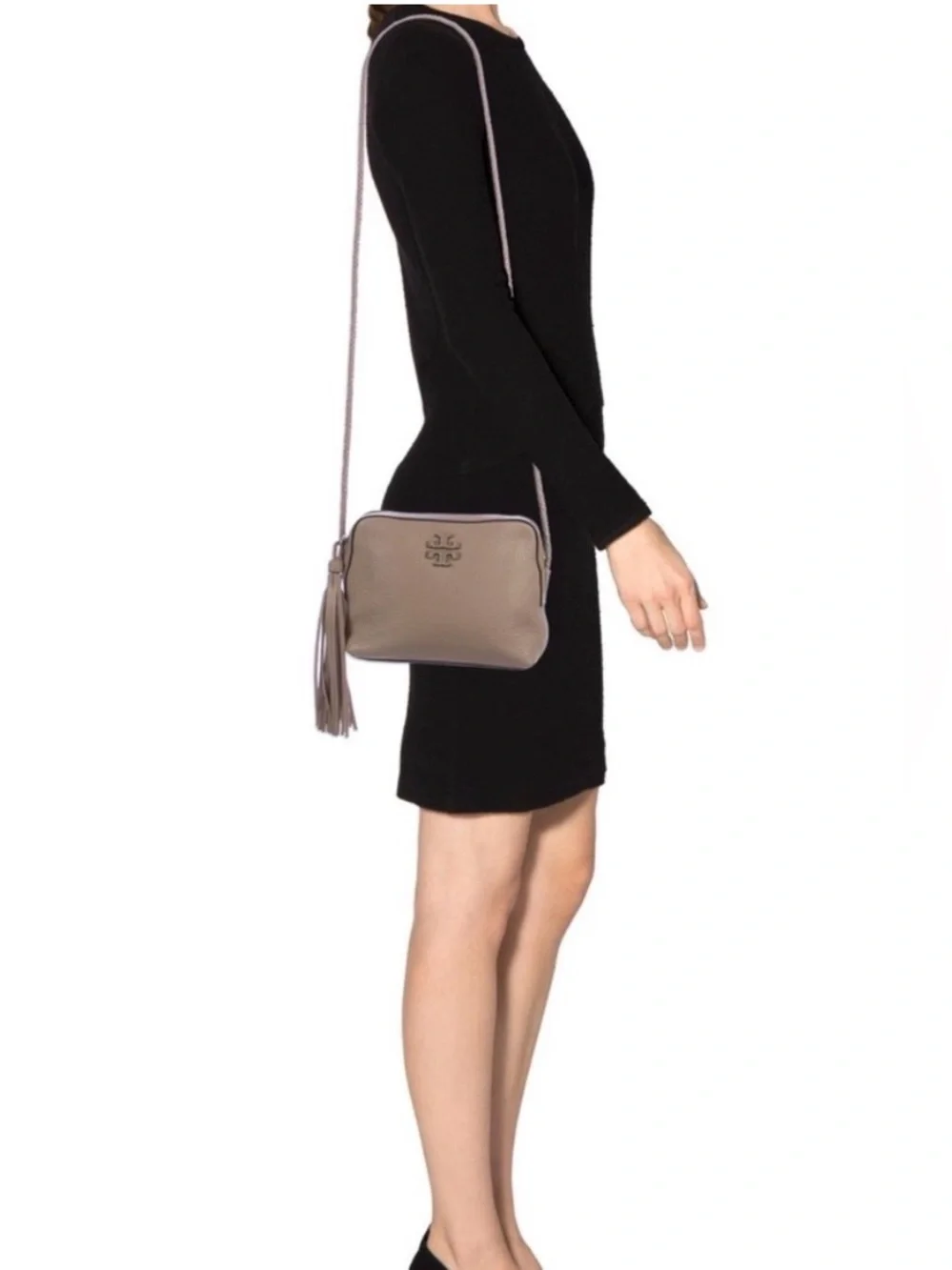 Tory Burch Brown Taupe Silver Maple Taylor Camera Crossbody Shoulder Bag